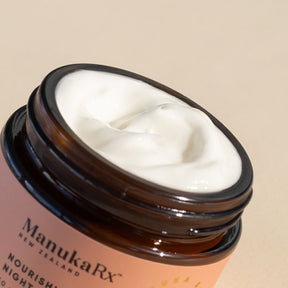 A detailed close-up image of ManukaRx's Nourishing Night Cream